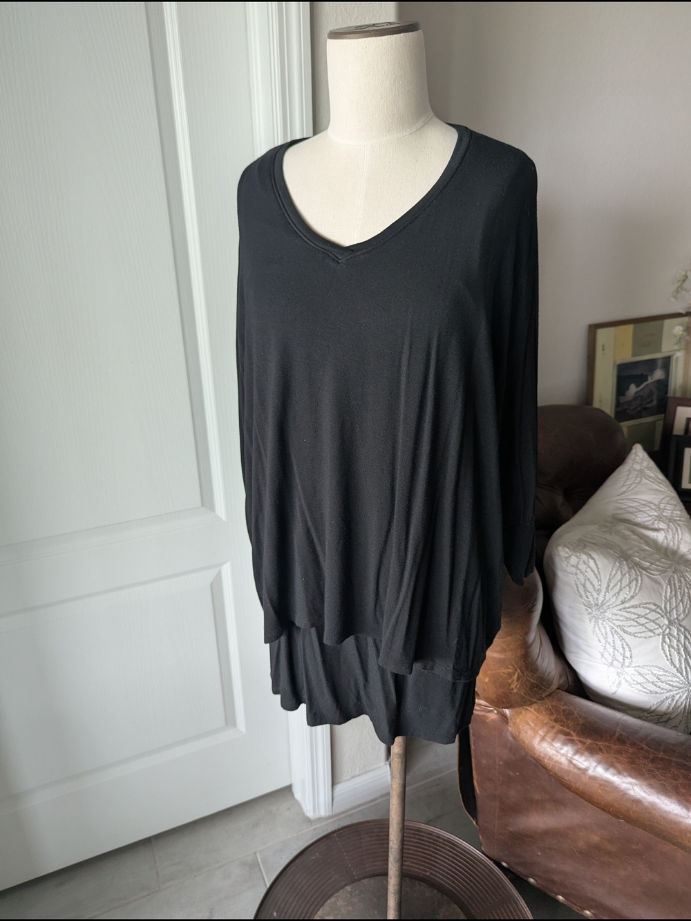 Soft Surroundings Black V-Neck Layered Tunic